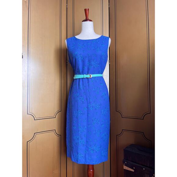 Vintage summer dress in blue with flowers and sleeveless, size L - Picture 1 of 6